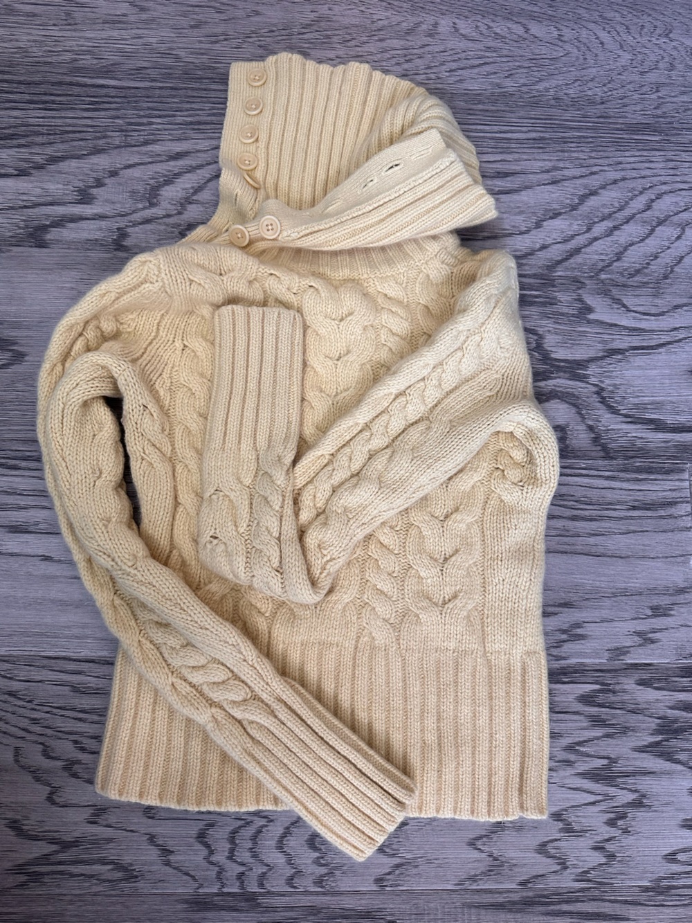 Banana Republic WOOL ANGORA  YELLOW Cable Turtleneck Button Sweater